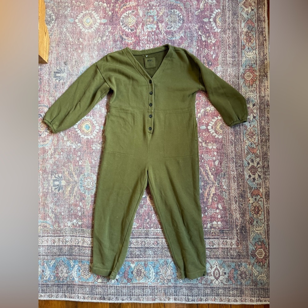 MADEWELL MWL Betterterry Green V-Neck Button Front Jumpsuit in Medium
